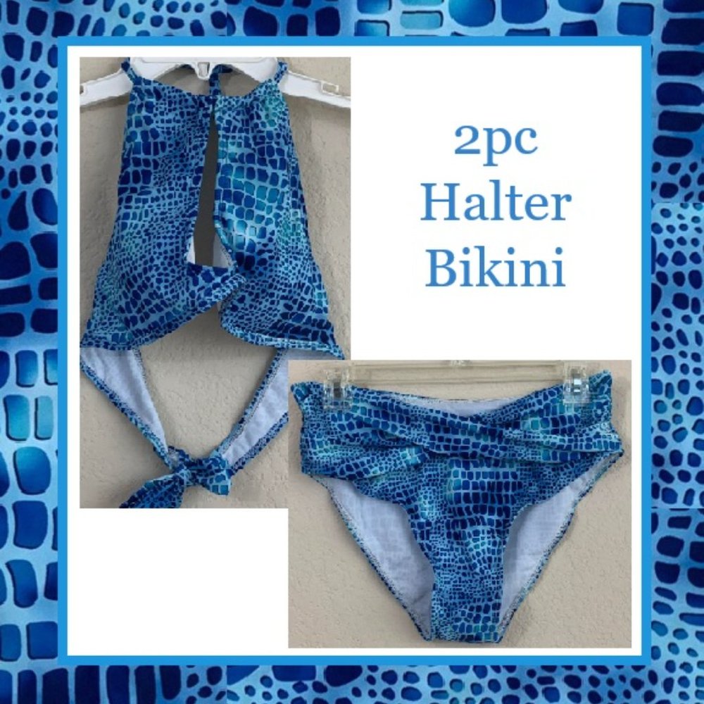 NWOT 2pc Snakeskin Print Halter Bikini
